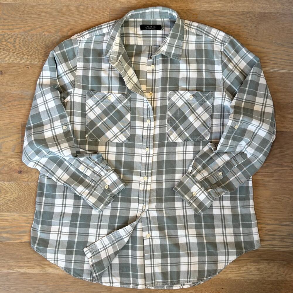 Lauren Ralph Lauren Rimnan Flannel Button Down Shirt Plaid Womens Size XL